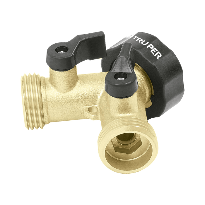 Truper - 3/4" Brass Y-Connector With - Shut-Off Valves