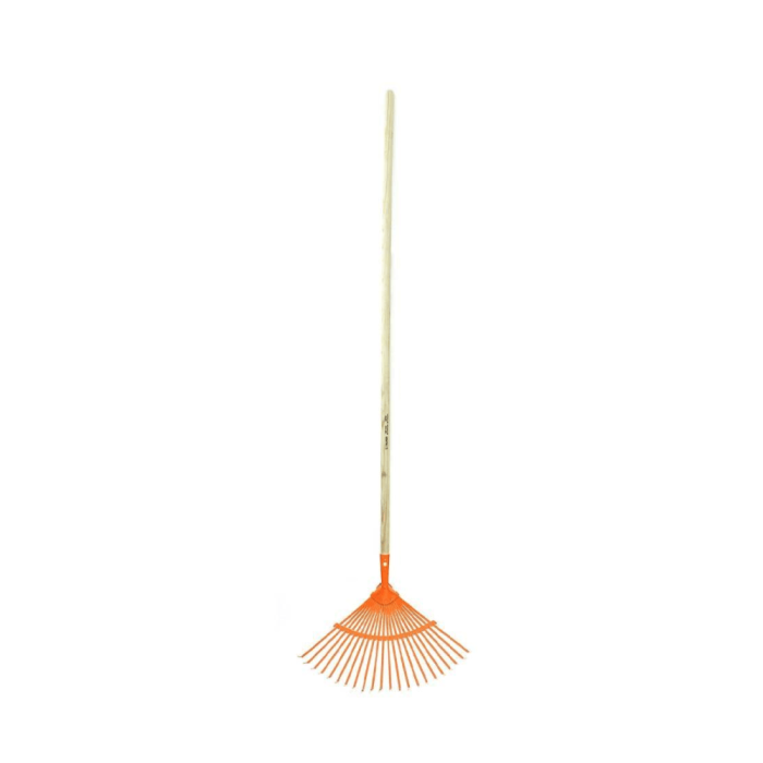 Truper - 18" Metal Fan Rake 22-Tines - Curved With 48"wooden Handle