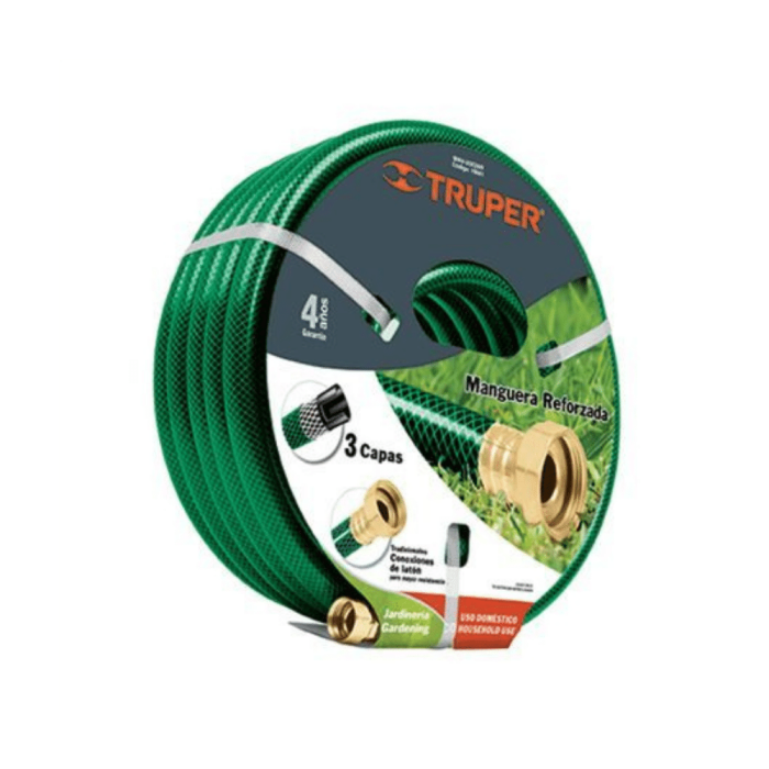 Truper - 1/2" 3 Ply Garden Hose 82ft - 25m (82') Anti-Kink Strip