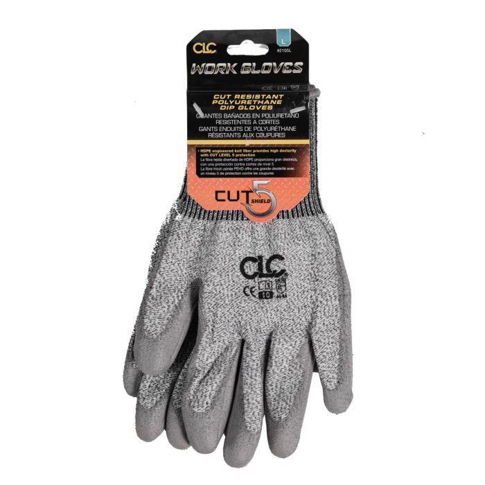 Clc Brand - Cut-Resistant Glove Large - En-388 Level-5 Poly Dip