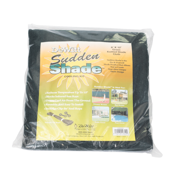 Dewitt - Sudden Shade 60% Green - Shade Cloth 6' X 12' C/W Clips
